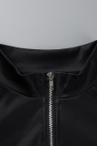 Zwarte casual gestreepte patchwork-kraag met ritssluiting Grote maten jumpsuits