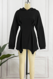 Zwart Casual Solid Patchwork Hooded Kraag Onregelmatige jurk Jurken