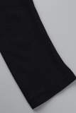 Черный сексуальный сплошной лоскутный квадратный воротник с длинным рукавом из двух частей