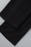 Colarinho quadrado preto sexy sólido patchwork manga longa duas peças
