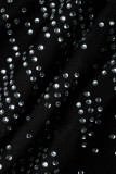 Macacão skinny preto sexy patchwork perfurado vazado transparente com gola O