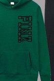 Ropa deportiva verde Estampado Carta Cuello con capucha Manga larga Dos piezas