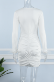 ホワイト ストリート 無地 タッセル V ネック ペンシル スカート ドレス (実際のオブジェクトの対象となります)