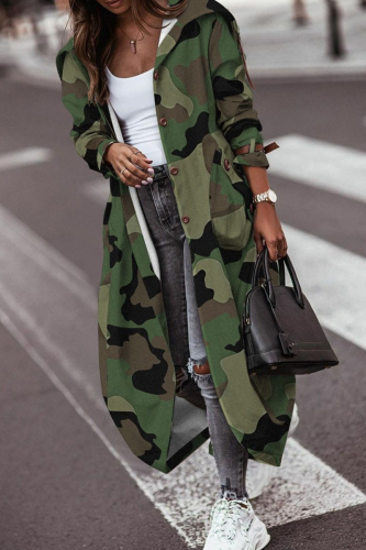 Vêtement d'extérieur à col à capuche et patchwork imprimé camouflage Street