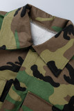 Camouflage Casual Print Patchwork Kraag Bovenkleding