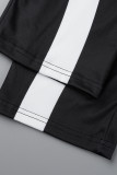Zwarte casual gestreepte patchwork-kraag met ritssluiting Grote maten jumpsuits