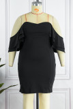 Черное сексуальное платье больших размеров с открытой спиной и коротким рукавом с открытыми плечами