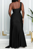 Черное сексуальное вечернее платье в стиле пэчворк с открытой спиной и разрезом на одно плечо Платья