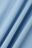 Robe longue sexy patchwork solide plumes dos nu fente bretelle spaghetti bleu
