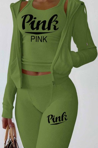 Green Sexy Print Letter Long Sleeve Three Pieces