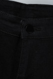 Black Casual Solid Patchwork Mid Waist Skinny Denim Jeans