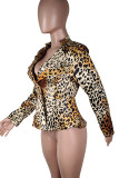 Blazer de manga larga con estampado de leopardo con muescas marrón y trajes y chaqueta