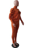Оранжевая повседневная водолазка с буквенным принтом и длинным рукавом из двух частей