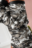 Vestidos de saia lápis com estampa casual de camuflagem e dobra de um ombro