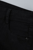 Jeans skinny preto casual patchwork sólido cintura média