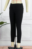 Zwarte casual effen patchwork skinny jeans met halfhoge taille