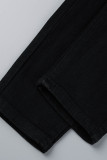 Vaqueros de mezclilla ajustados de cintura media de patchwork sólido casual negro