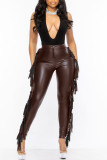 Black Sexy Solid Tassel Patchwork Skinny High Waist Pencil Solid Color Bottoms