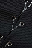 Черные сексуальные сплошные выдолбленные лоскутные цепочки с круглым вырезом юбка-карандаш платья