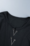 Schwarze sexy solide ausgehöhlte Patchwork-Ketten O-Ausschnitt Bleistiftrock-Kleider