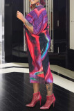 Fuchsia Casual Print Patchwork Col V Robes Jupe Crayon