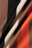 Коричневый сексуальный полосатый принт в стиле пэчворк с отложным воротником и пряжкой с длинным рукавом из двух частей