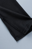 Zwarte sexy effen uitgeholde patchworkkettingen O-hals kokerrokjurken