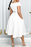 Blanco elegante patchwork sólido fuera del hombro una línea de vestidos