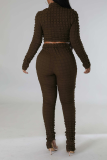 Coffee Street Solid Patchwork Turtleneck Long Sleeve Two Pieces