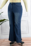 Голубые повседневные однотонные джинсы больших размеров в стиле пэчворк
