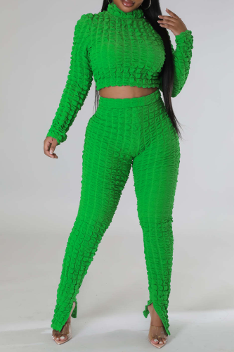 Green Street Solid Patchwork Turtleneck Long Sleeve Two Pieces