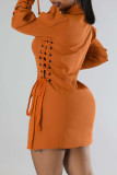 Mandarinröd Casual Solid Bandage Patchwork Spänne Turndown-krage Ytterkläder