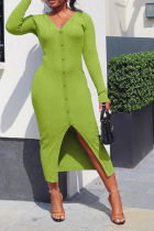 Fruit Green Street Vestidos de falda lápiz con cuello en V de patchwork sólido
