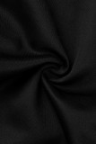 Zwarte casual effen patchwork rechte jumpsuits met ronde hals