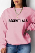 Pink Casual Print Letter O Neck Tops