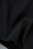 Zwarte casual effen patchwork knopen, rechte rompertjes met omslagkraag
