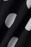 Robes noires décontractées à pois, Patchwork, dos nu, col rond, manches longues, grande taille (sans ceinture)