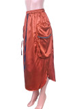 Khaki Lässige Street Solide Patchwork-Tasche, gerade, einfarbige Unterteile mit hoher Taille