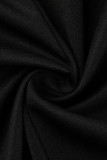 Botões de patchwork preto casual preto gola virada para trás manga longa duas peças