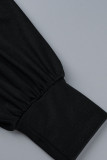 Robes droites noires à col oblique imprimé patchwork décontracté