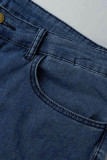 Blå Casual Solid Patchwork jeans i plusstorlek