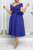 Blue Elegant Solid Patchwork Off the Shoulder A Line Dresses