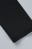 Zwarte casual effen patchwork knopen, rechte rompertjes met omslagkraag
