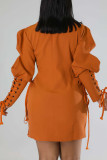 Vêtement d'extérieur à col rabattu avec boucle patchwork à bandage solide décontracté rouge tangerine