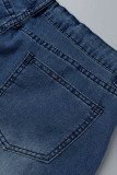 Jeans taglie forti casual con patchwork solido azzurro