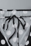 Robes noires décontractées à pois, Patchwork, dos nu, col rond, manches longues, grande taille (sans ceinture)