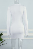 Белые сексуальные сплошные повязки в стиле пэчворк с V-образным вырезом и юбкой-карандашом Платья