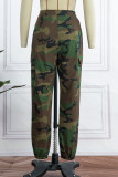 Camouflage Casual Print Camouflage Print Patchwork Hohe Taille Gerade Volldruckhose