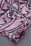 Due pezzi a maniche lunghe con collo alto a mezza manica con stampa casual rosa