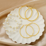 Gold Casual Daily Simplicity Solid Patchwork Pearl Earrings (Three Pairs)